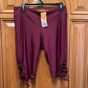 Women's Burgundy Swim / Active Shorts with Lace-Up Detail
